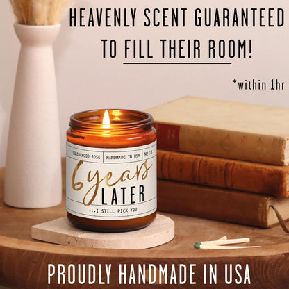 6th Anniversary Soy Candle – Sandalwood Rose, 50hr Burn, USA Made Gift for Wife