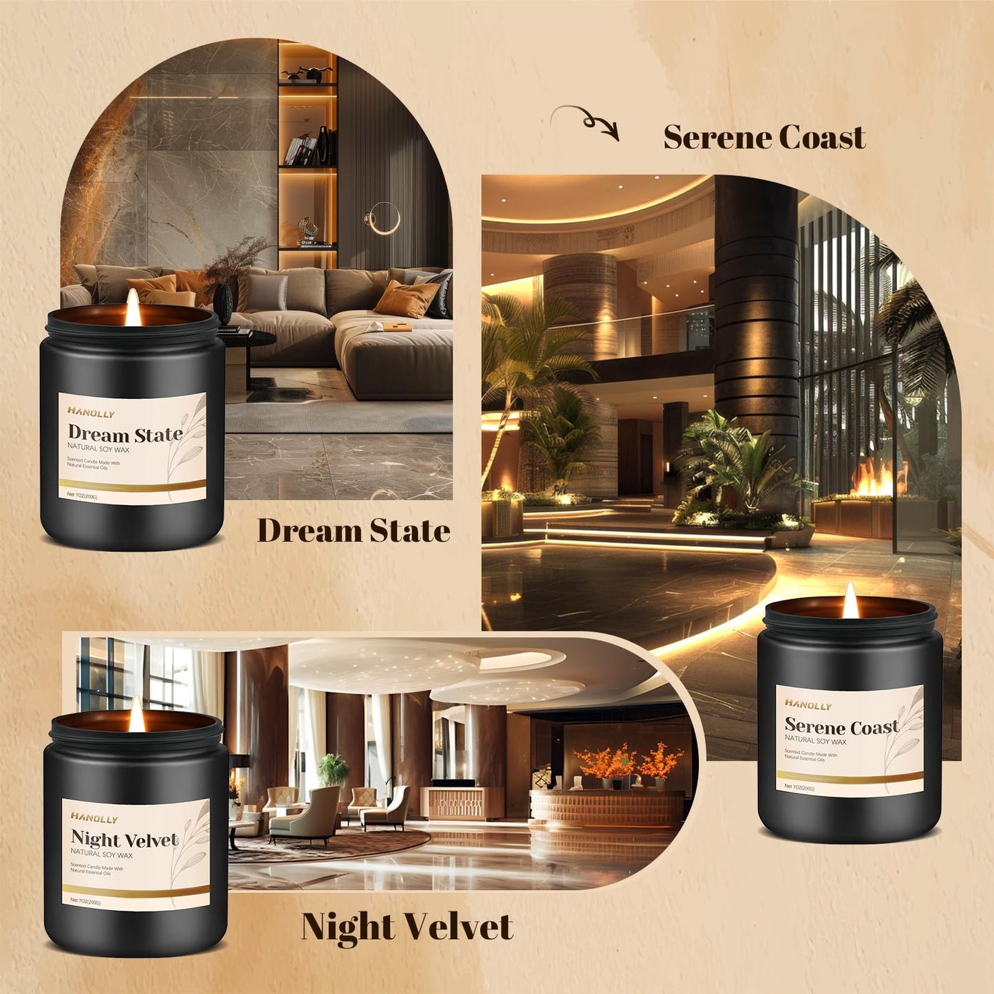Hotel Scented Candles Set — 6 Pack Luxury Soy Wax Jar Candles for Home & Gifts