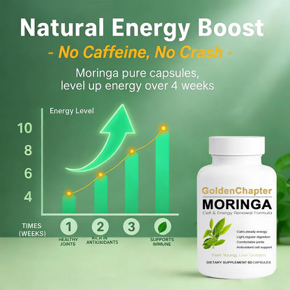 Golden Chapter Moringa Capsules – Iron, Magnesium, B12 & Vitamin C | Joint Support & Energy, 60 Count