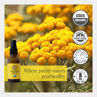Silk Road Organic Helichrysum Italicum Essential Oil Spray – 100% Pure & USDA Organic, Skin Vitality & Anti-Aging (1 oz)