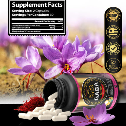 GOLDEN SAFFRON GABA + Saffron Extract Supplement – Relaxation, Sleep & Mood Support – Non-GMO, Made in USA