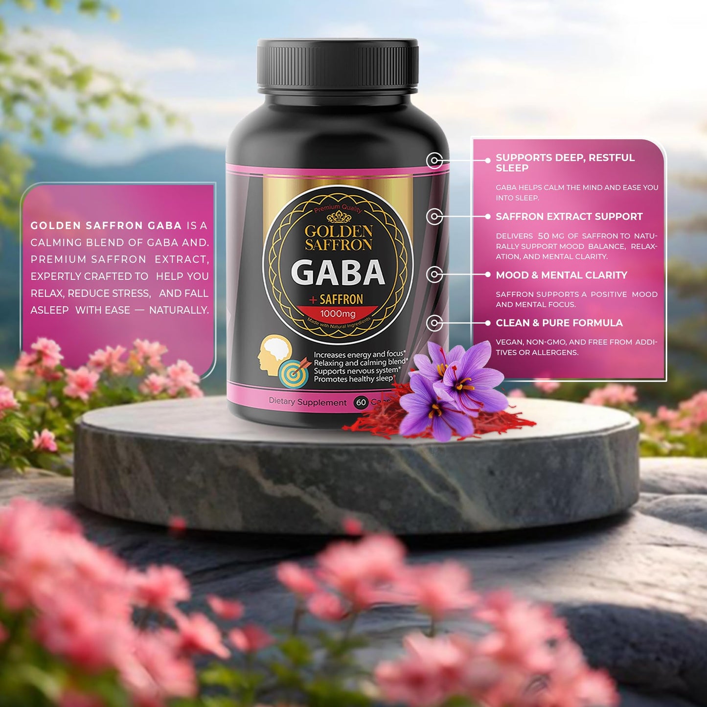 GOLDEN SAFFRON GABA + Saffron Extract Supplement – Relaxation, Sleep & Mood Support – Non-GMO, Made in USA