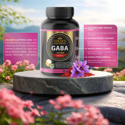 GOLDEN SAFFRON GABA + Saffron Extract Supplement – Relaxation, Sleep & Mood Support – Non-GMO, Made in USA