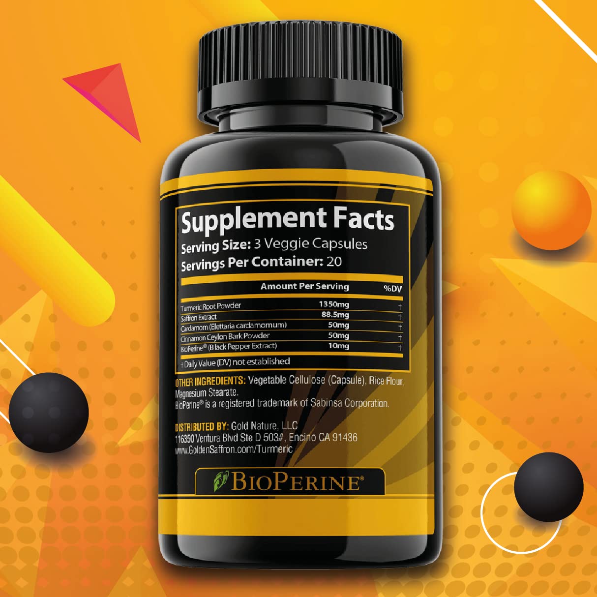 Golden Saffron Turmeric Curcumin with BioPerine – Made in USA