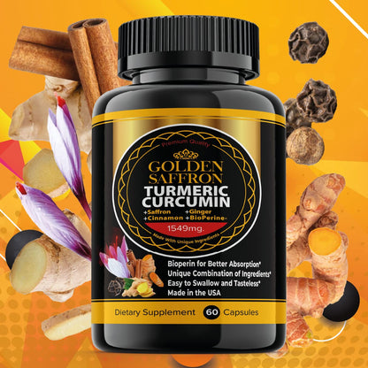 Golden Saffron Turmeric Curcumin with BioPerine – Made in USA
