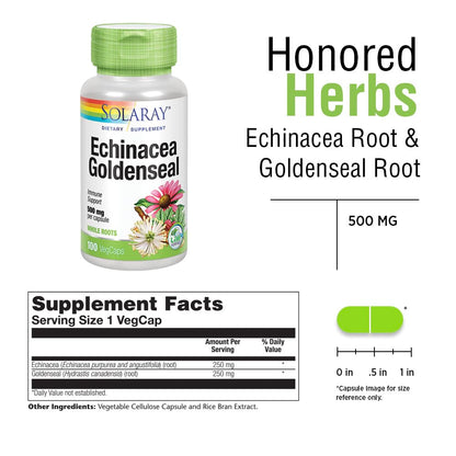 SOLARAY Echinacea Goldenseal - 250mg Echinacea & Goldenseal Root | Non-GMO, Vegan, Gluten Free | 100 Servings