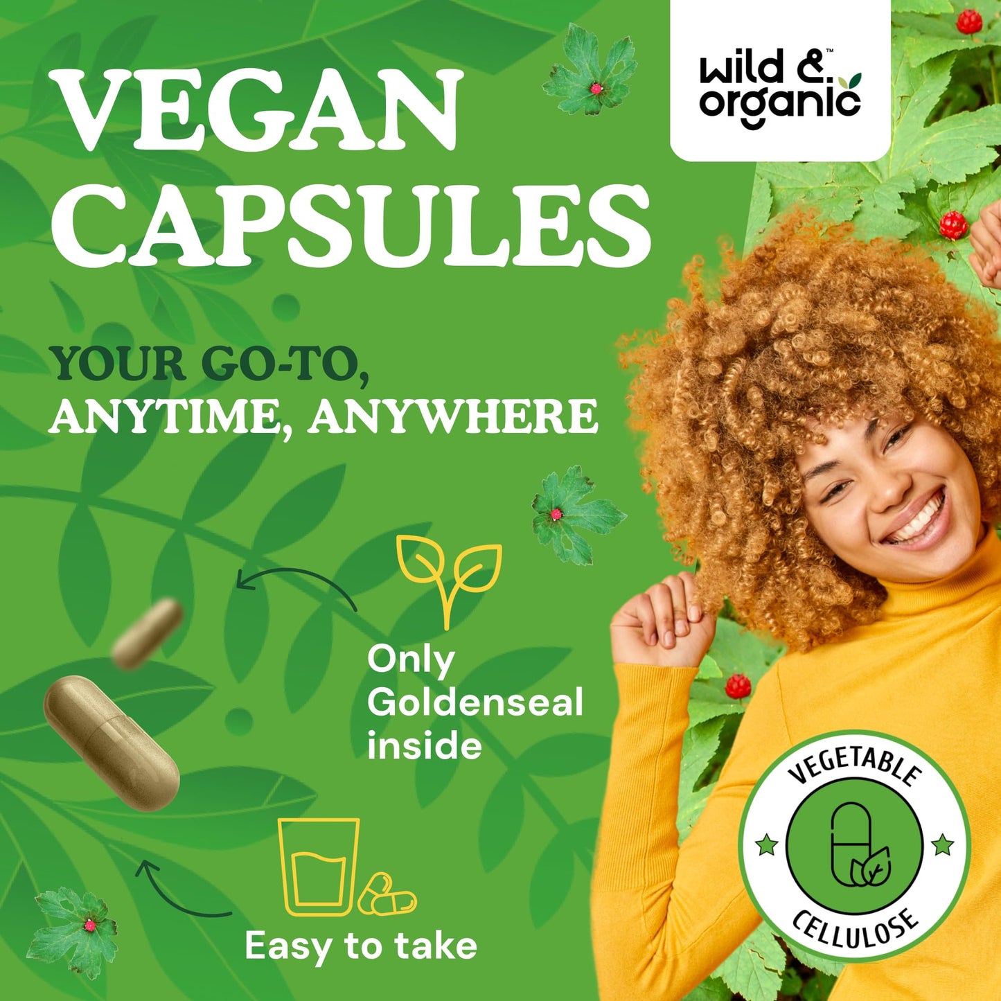 Wild & Organic Goldenseal Root Capsules 1000mg – Immune & Lung Support (60 capsules) – Vegan, Non-GMO