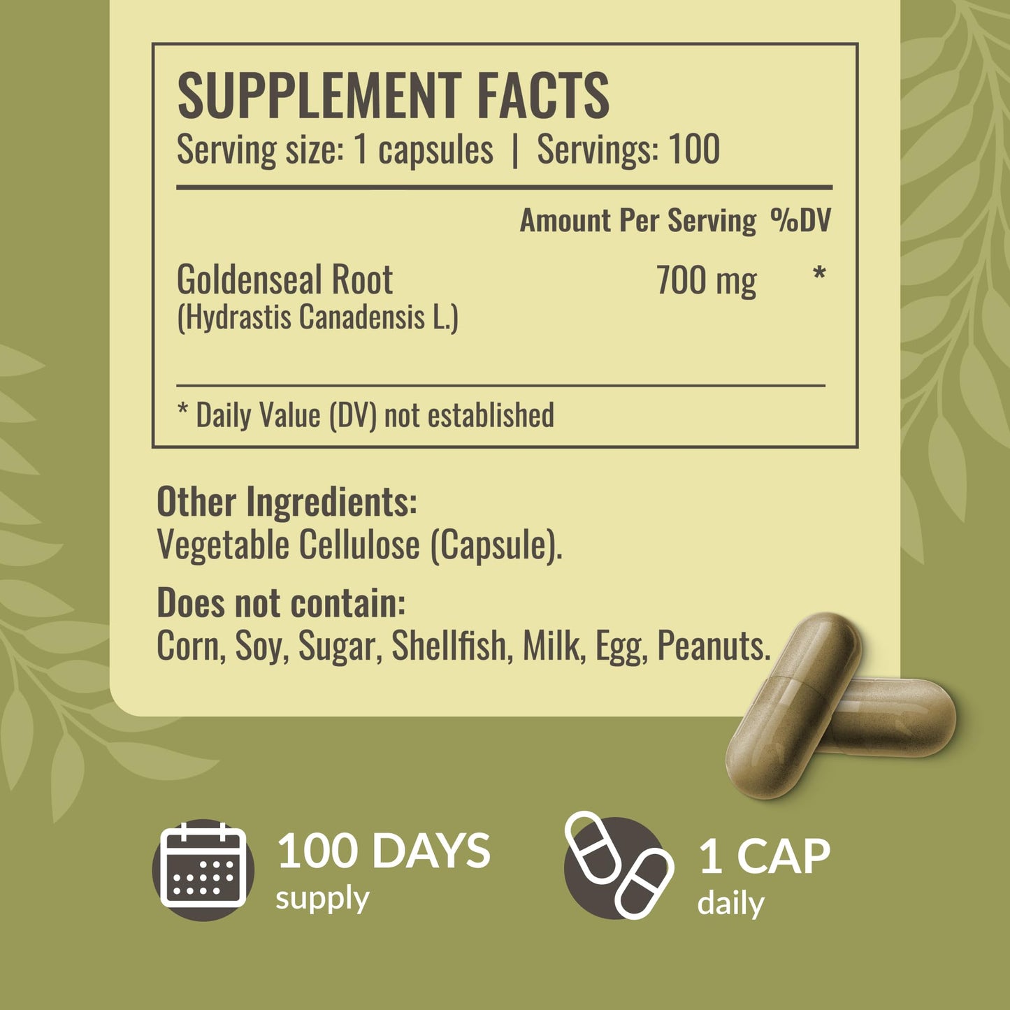 Goldenseal Root Capsules 700mg - Immune & Respiratory Support | Vegan, Non-GMO | Herbamama