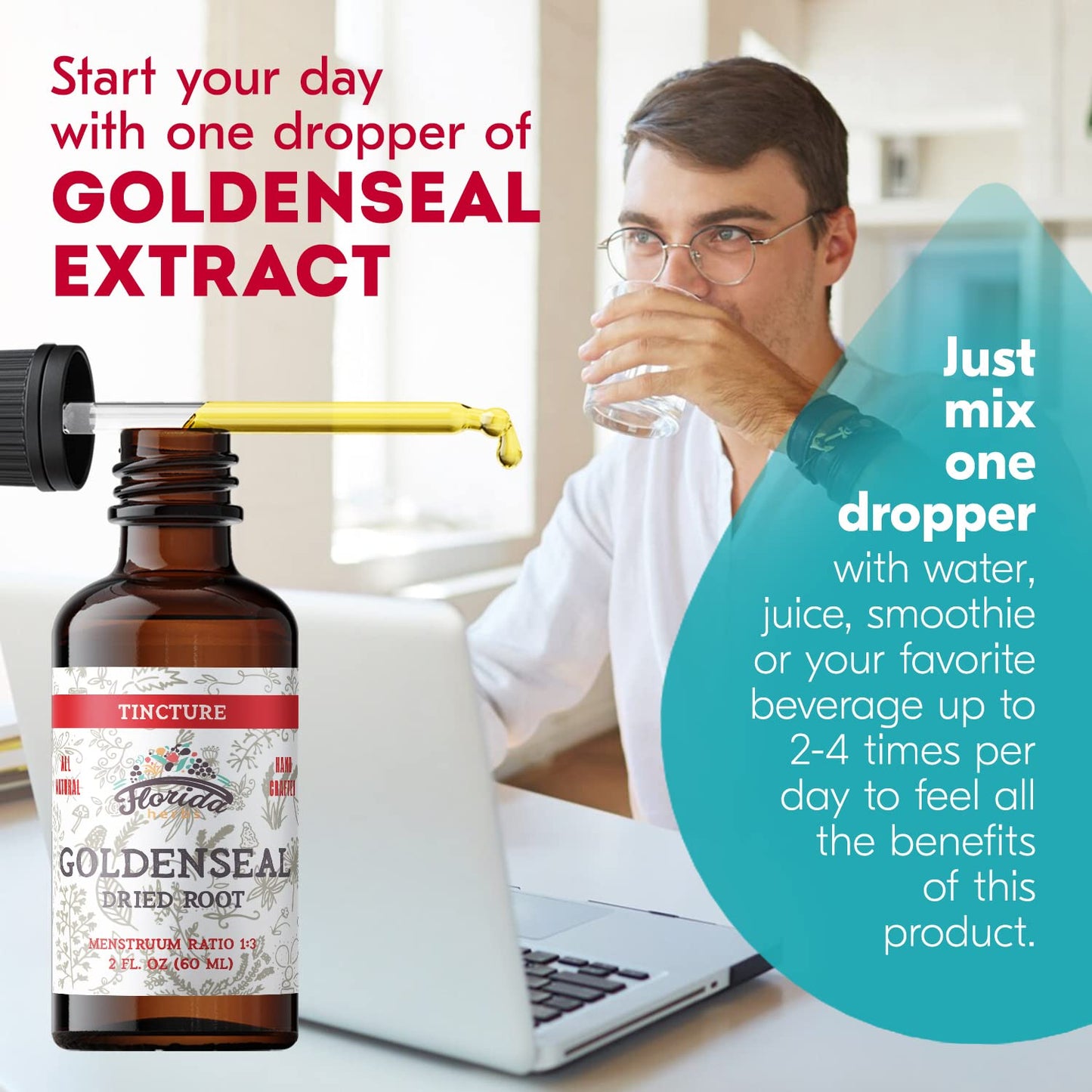 Goldenseal Tincture 2 oz – Organic Herbal Extract | Alcohol Free | Vegan Drops – Made in USA