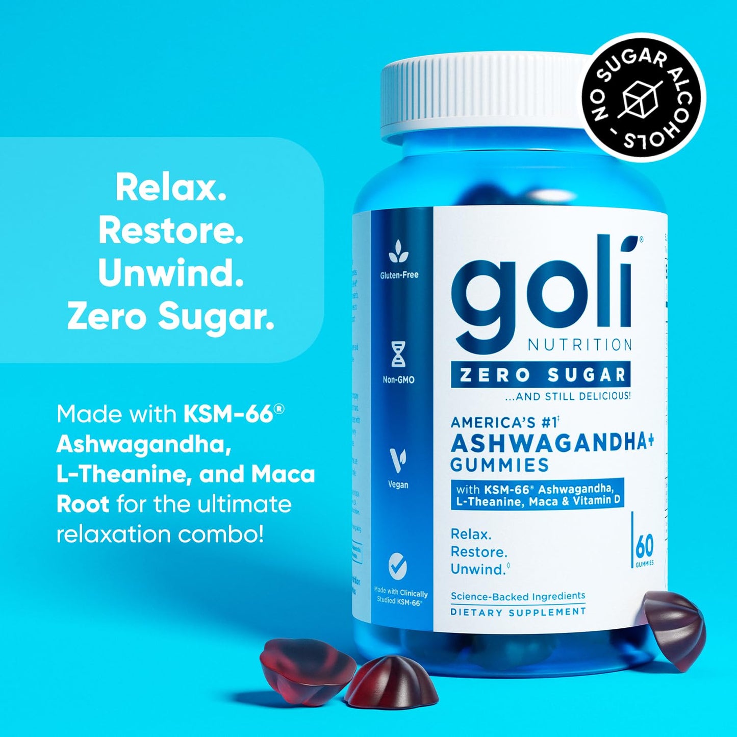 Goli Ashwagandha Gummies with KSM-66 - Vegan & Gluten-Free (60 Count)