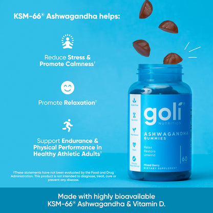 Goli Ashwagandha & Vitamin D Gummies – 120 Count (Pack of 2) | Vegan