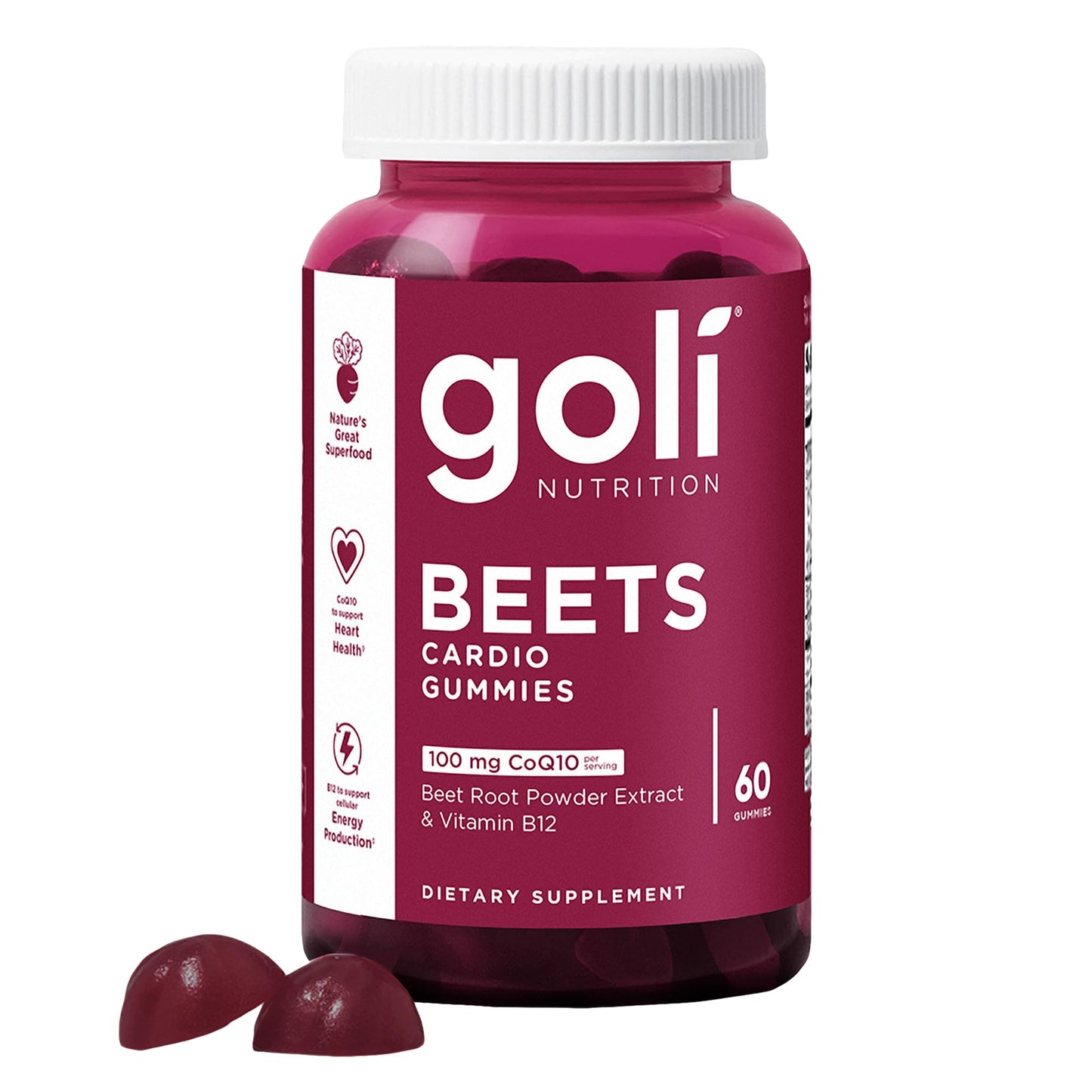Goli Beets Cardio Gummy - 60 Count, 100mg CoQ10 & Beet Root Extract | Vegan, Gluten-Free, Non-GMO
