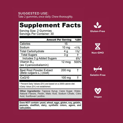 Goli Beets Cardio Gummy - 60 Count, 100mg CoQ10 & Beet Root Extract | Vegan, Gluten-Free, Non-GMO