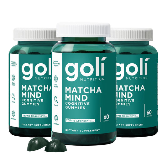 Goli Matcha Mind Gummies – 180 Count | Cognizin for Focus & Brain Health | Vegan, Non-GMO, Gluten-Free