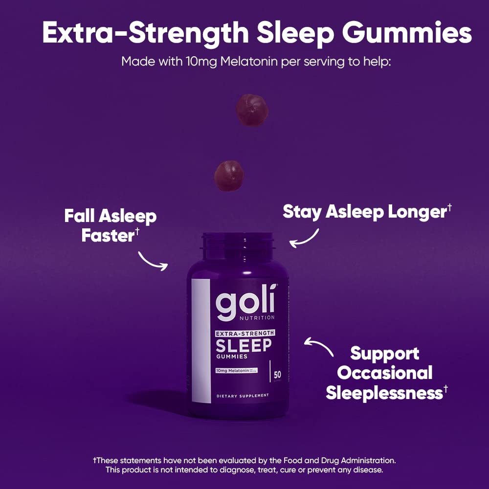 Goli Extra-Strength Sleep Gummies with 10 mg Melatonin – 150 Count | Vegan, Gluten-Free, Gelatin-Free
