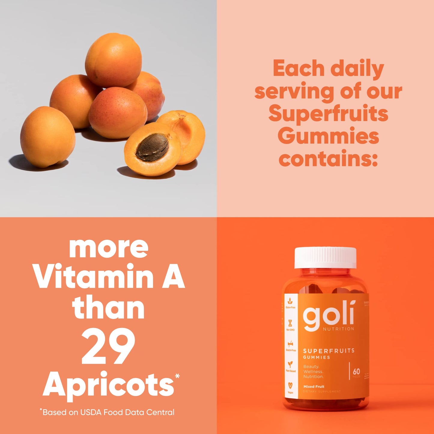 Goli SuperFruits Beauty Gummy Vitamin – 60 Count – Vegan, Plant-Based, Non-GMO, Gluten-Free & Gelatin-Free