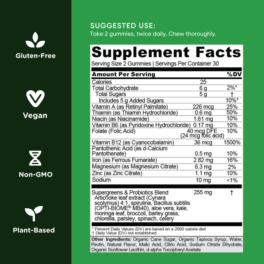 Goli SuperGreen Vitamin Gummy - 60 Count | Plant-Based, Vegan, Gluten-Free & Gelatin-Free
