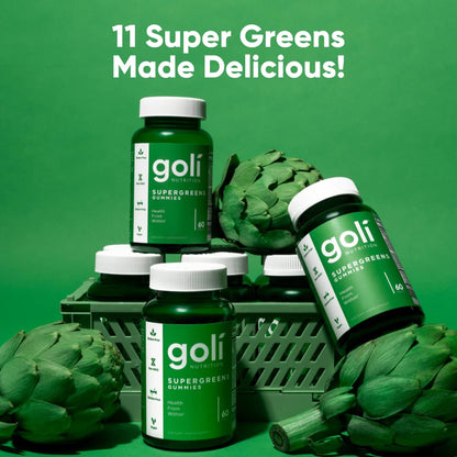 Goli SuperGreens Vitamin Gummy – 120 Count, Pack of 2 | Plant-Based, Vegan, Gluten-Free, Gelatin-Free