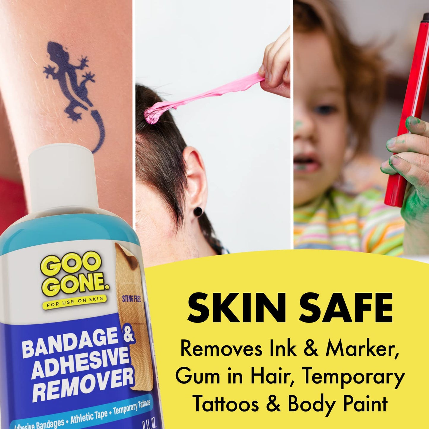 Goo Gone Bandage Adhesive Remover for Skin – Safe, Pain-Free Tape Removal (Pack of 2, 8 oz)