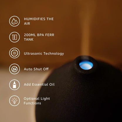 Gooamp 200ML Ceramic Essential Oil Diffuser – Ultrasonic Diffuser, 7-Color LED, Auto Shut-Off | Black