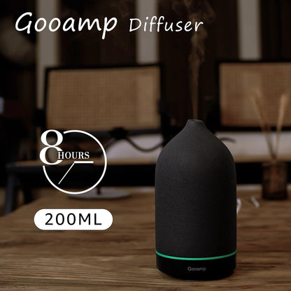 Gooamp 200ML Ceramic Essential Oil Diffuser – Ultrasonic Diffuser, 7-Color LED, Auto Shut-Off | Black