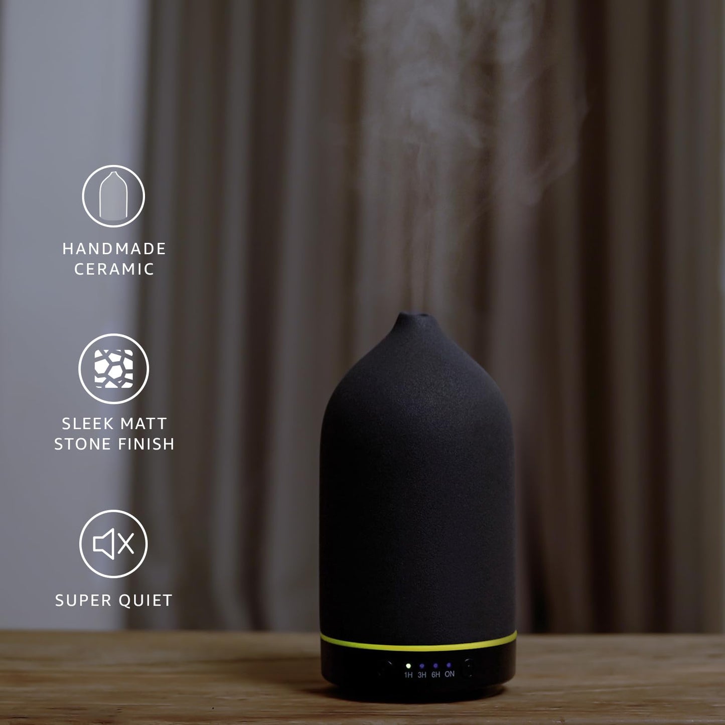 Gooamp 200ML Ceramic Essential Oil Diffuser – Ultrasonic Diffuser, 7-Color LED, Auto Shut-Off | Black