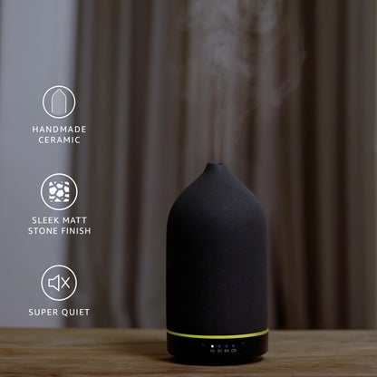 Gooamp 200ML Ceramic Essential Oil Diffuser – Ultrasonic Diffuser, 7-Color LED, Auto Shut-Off | Black