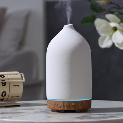 Gooamp 200ML Ceramic Essential Oil Diffuser - Ultrasonic Diffuser with 7-Color LED Lights, Auto Shut-Off, Wood Grain Base, 1H/3H/6H Timer
