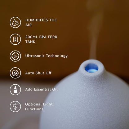 Gooamp 200ML Ceramic Essential Oil Diffuser - Ultrasonic Diffuser with 7-Color LED Lights, Auto Shut-Off, Wood Grain Base, 1H/3H/6H Timer