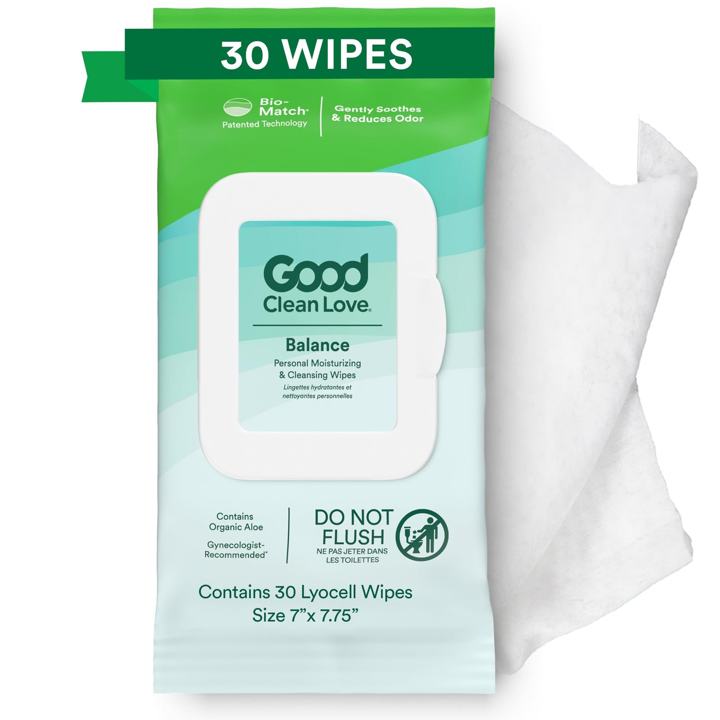 Good Clean Love Balance pH-Balanced Feminine Wipes | Gentle Aloe-Based On-The-Go Hygiene (30 Count)