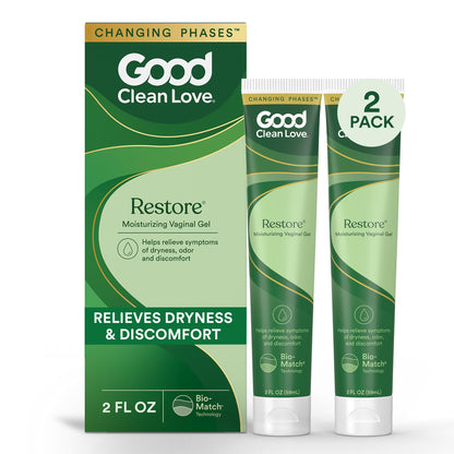 Good Clean Love Restore Moisturizing Vaginal Gel – pH-Balanced, Water-Based Lubricant with Aloe Vera & Lactic Acid | 2 Oz (2-Pack)