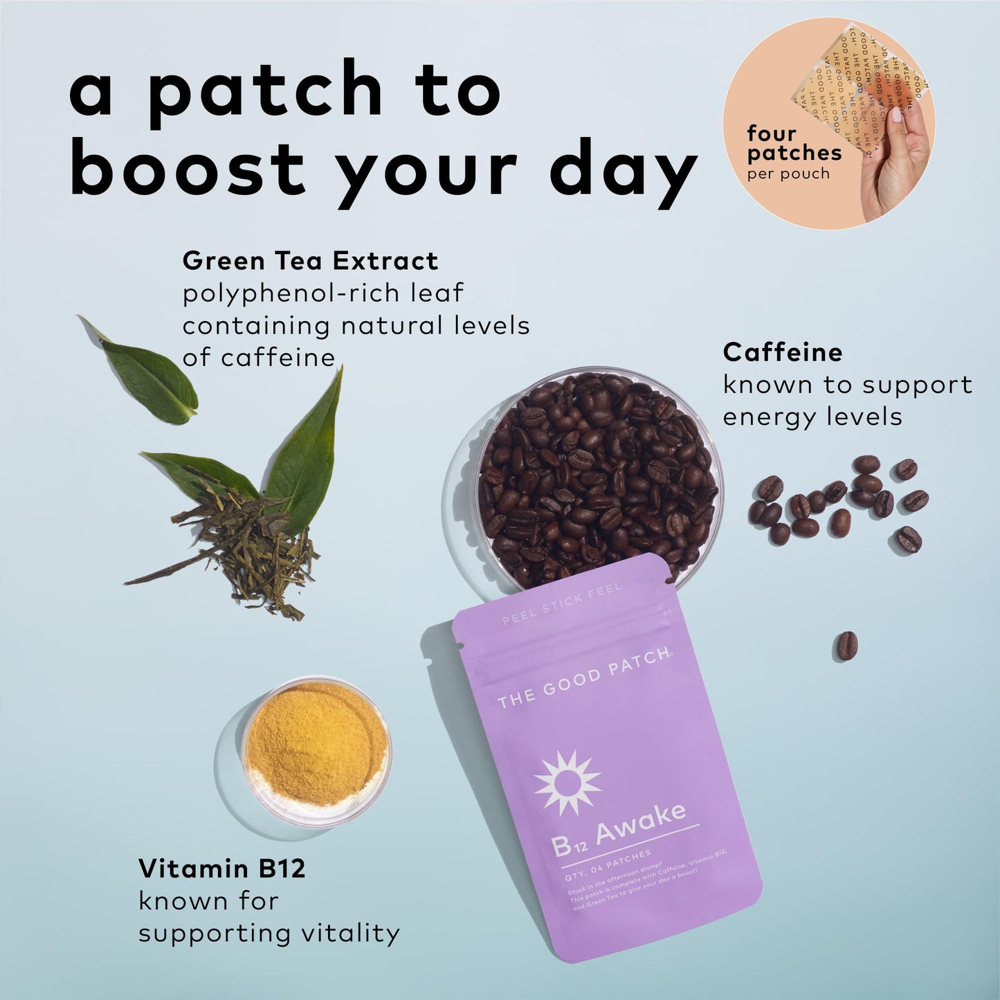 The Good Patch B12 Awake Patch – Natural Caffeine Patch with B12 & Green Tea Extract (8 Patches)
