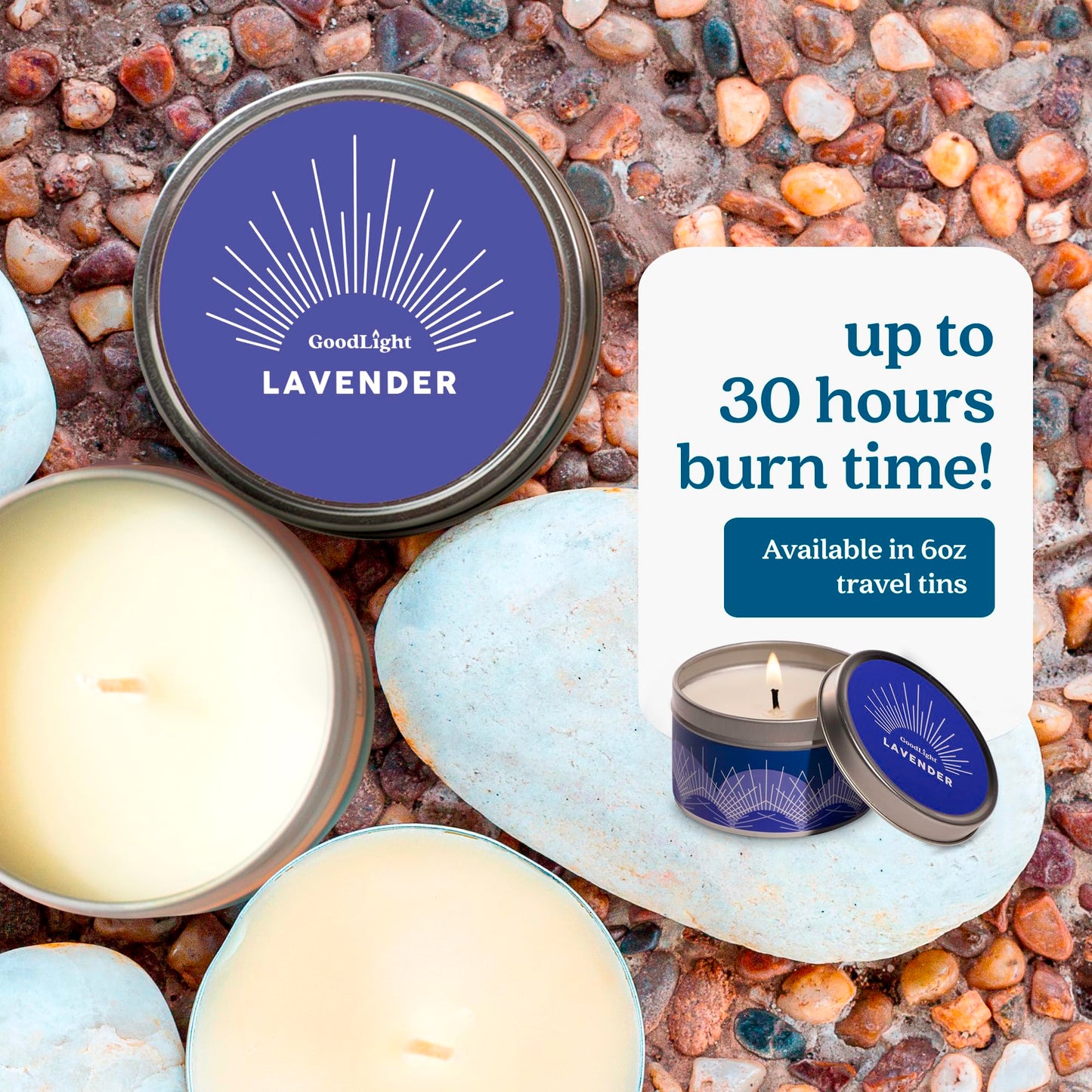 GoodLight Paraffin-Free Lavender Essential Oil Travel Candle | Clean Burning Non-Toxic Tin, 6oz