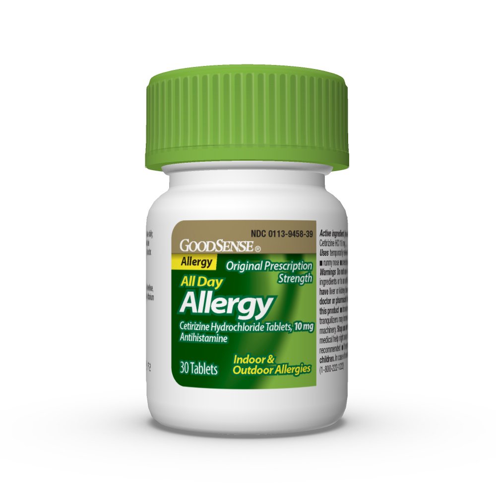 GoodSense Allergy Relief Cetirizine 10 mg – 24-Hour Indoor/Outdoor Relief, 30 Count