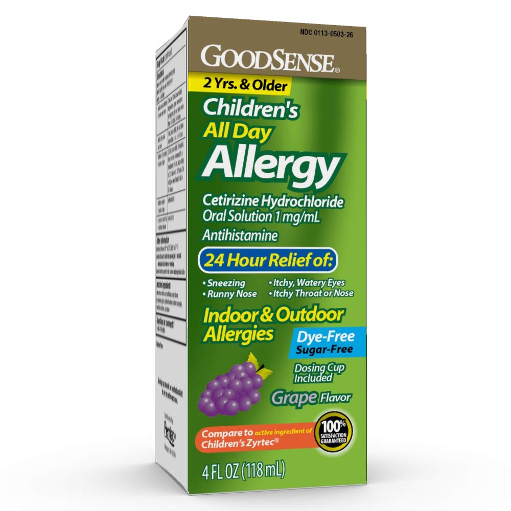 GoodSense Children's All Day Allergy Syrup – Cetirizine 1 mg/mL, Grape Flavor, 4 Fl Oz