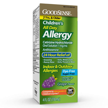 GoodSense Children's All Day Allergy Syrup – Cetirizine 1 mg/mL, Grape Flavor, 4 Fl Oz