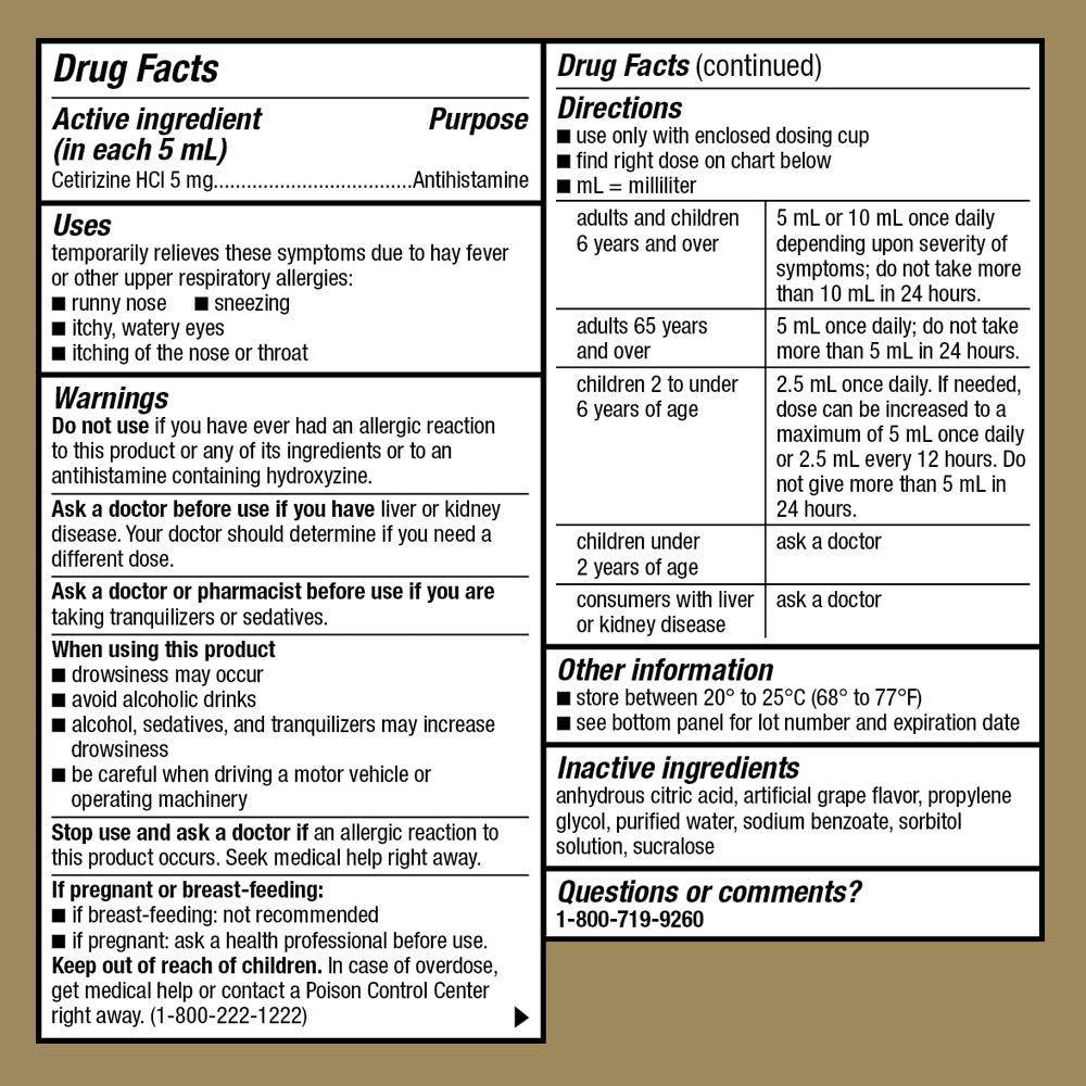 GoodSense Children's All Day Allergy Syrup – Cetirizine 1 mg/mL, Grape Flavor, 4 Fl Oz