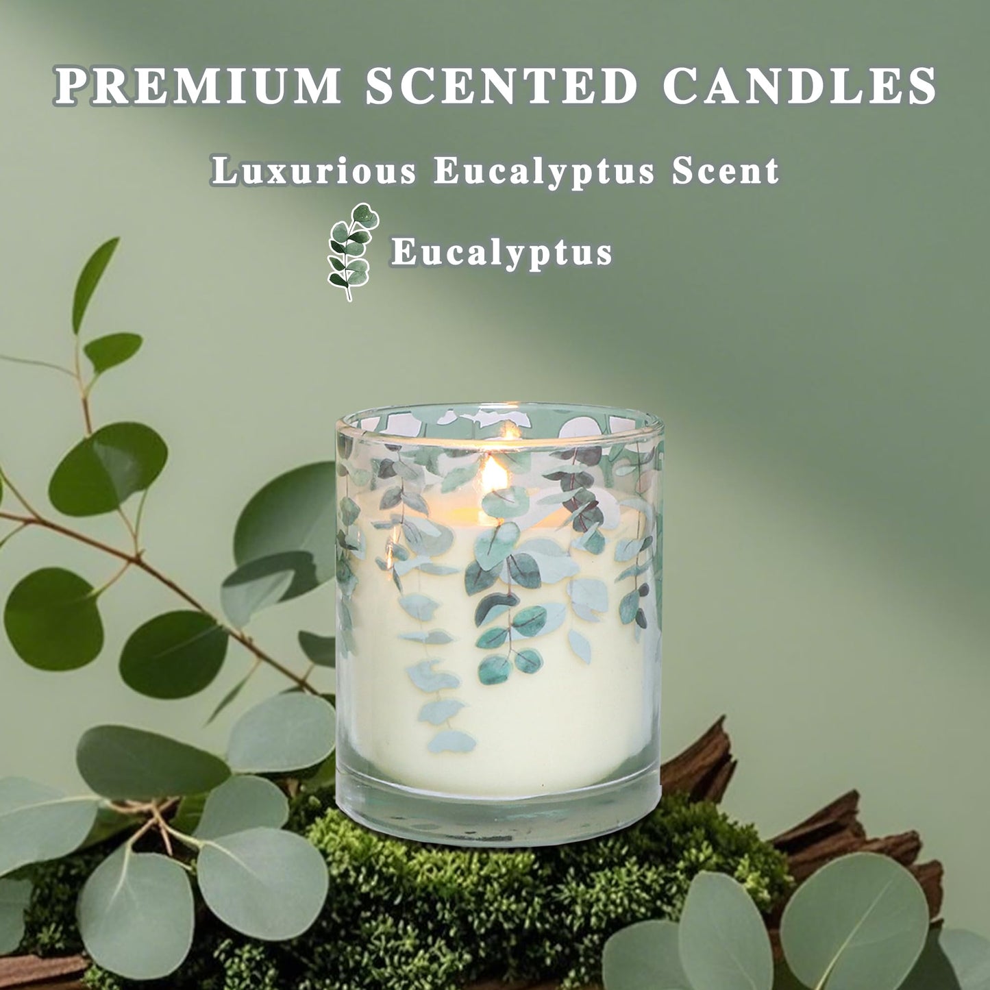 GORGE MOMENT Eucalyptus Scented Candles – 6.5oz Set of 3, Green Glass with Eucalyptus Leaf Design