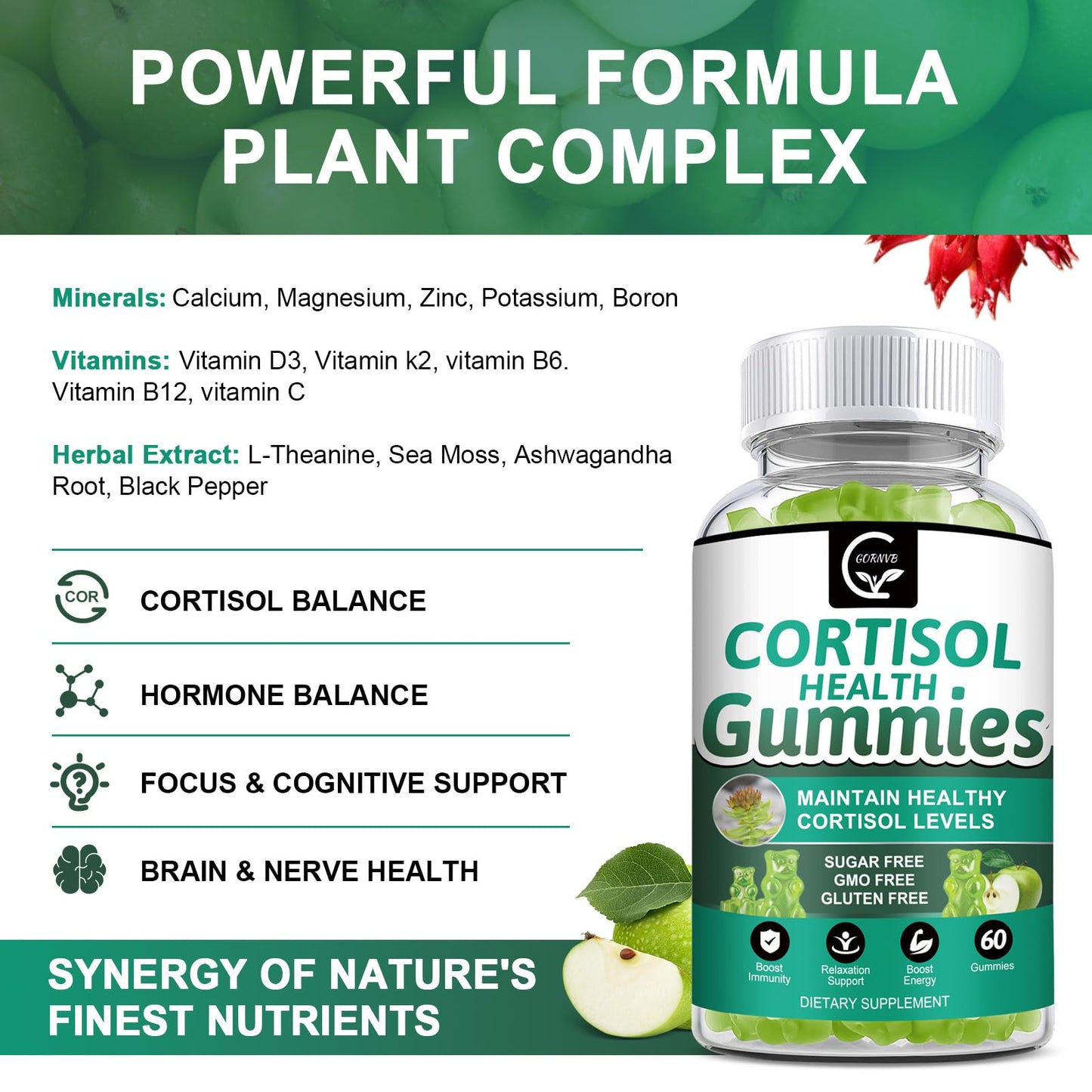 GORNVB Cortisol Gummies 2-Pack – 9-in-1 Stress Support with Magnesium & Ashwagandha