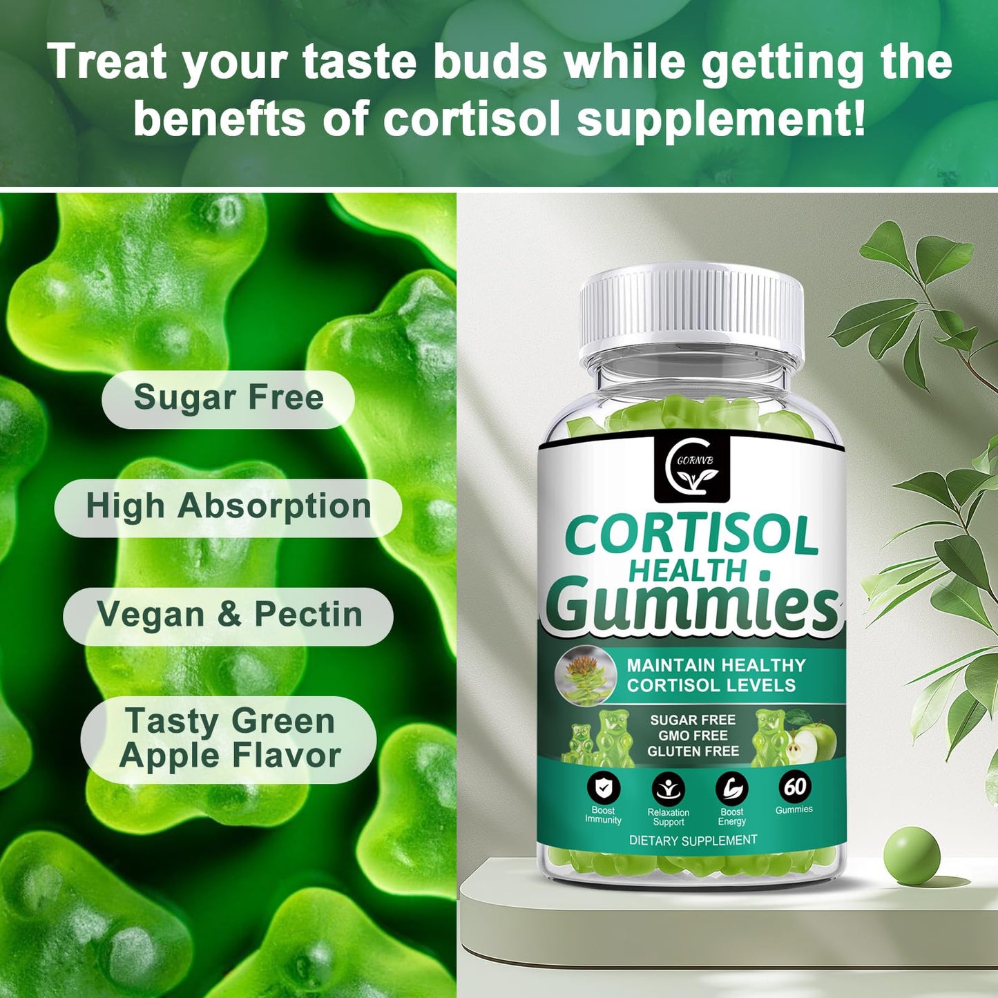 GORNVB Cortisol Gummies 2-Pack – 9-in-1 Stress Support with Magnesium & Ashwagandha