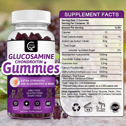 GORNVB Glucosamine Chondroitin Gummies with MSM & Elderberry – Extra Strength (2 Pack, 60 Gummies) | Flexibility & Immune Support