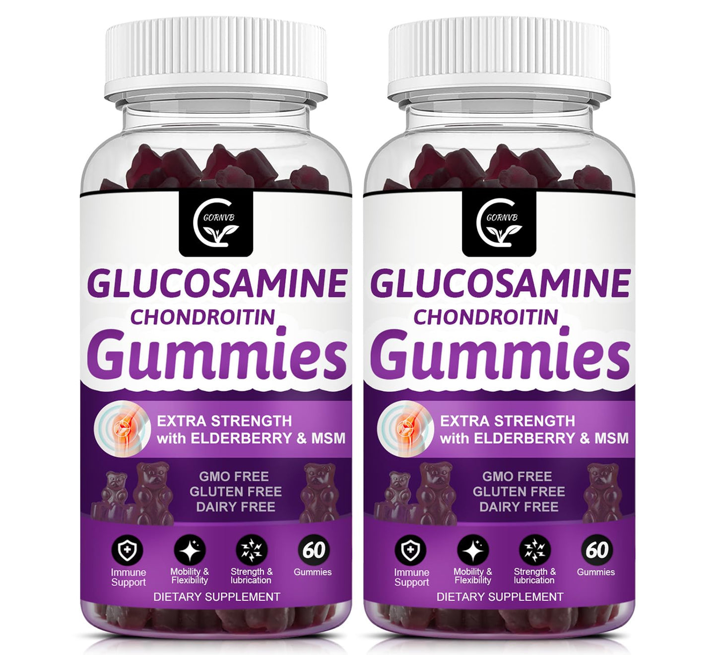 GORNVB Glucosamine Chondroitin Gummies with MSM & Elderberry – Extra Strength (2 Pack, 60 Gummies) | Flexibility & Immune Support