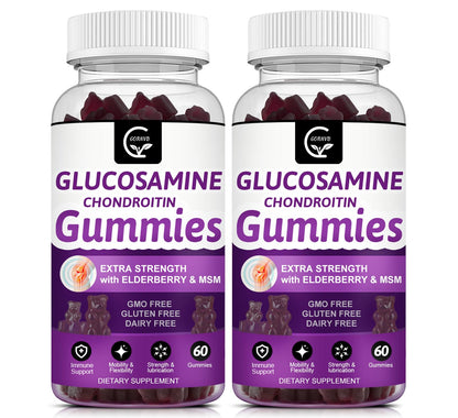 GORNVB Glucosamine Chondroitin Gummies with MSM & Elderberry – Extra Strength (2 Pack, 60 Gummies) | Flexibility & Immune Support