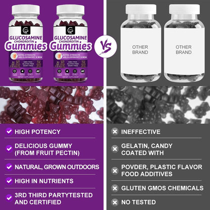 GORNVB Glucosamine Chondroitin Gummies with MSM & Elderberry – Extra Strength (2 Pack, 60 Gummies) | Flexibility & Immune Support