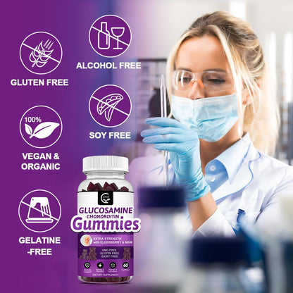 GORNVB Glucosamine Chondroitin Gummies with MSM & Elderberry – Extra Strength (2 Pack, 60 Gummies) | Flexibility & Immune Support
