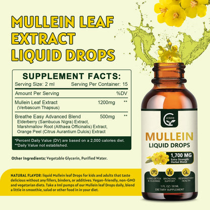 GORNVB Mullein Drops for Lungs (2 Pack) - Respiratory Support & 4 in 1 Mullein Leaf Extract | 1 Fl Oz