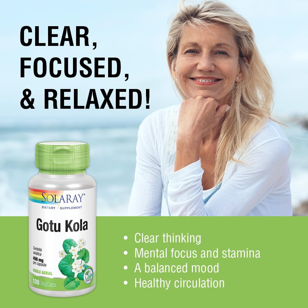 SOLARAY Gotu Kola 450mg – Centella Asiatica Herbal Supplement – Vegan, Non-GMO, Lab Verified, 100 Servings