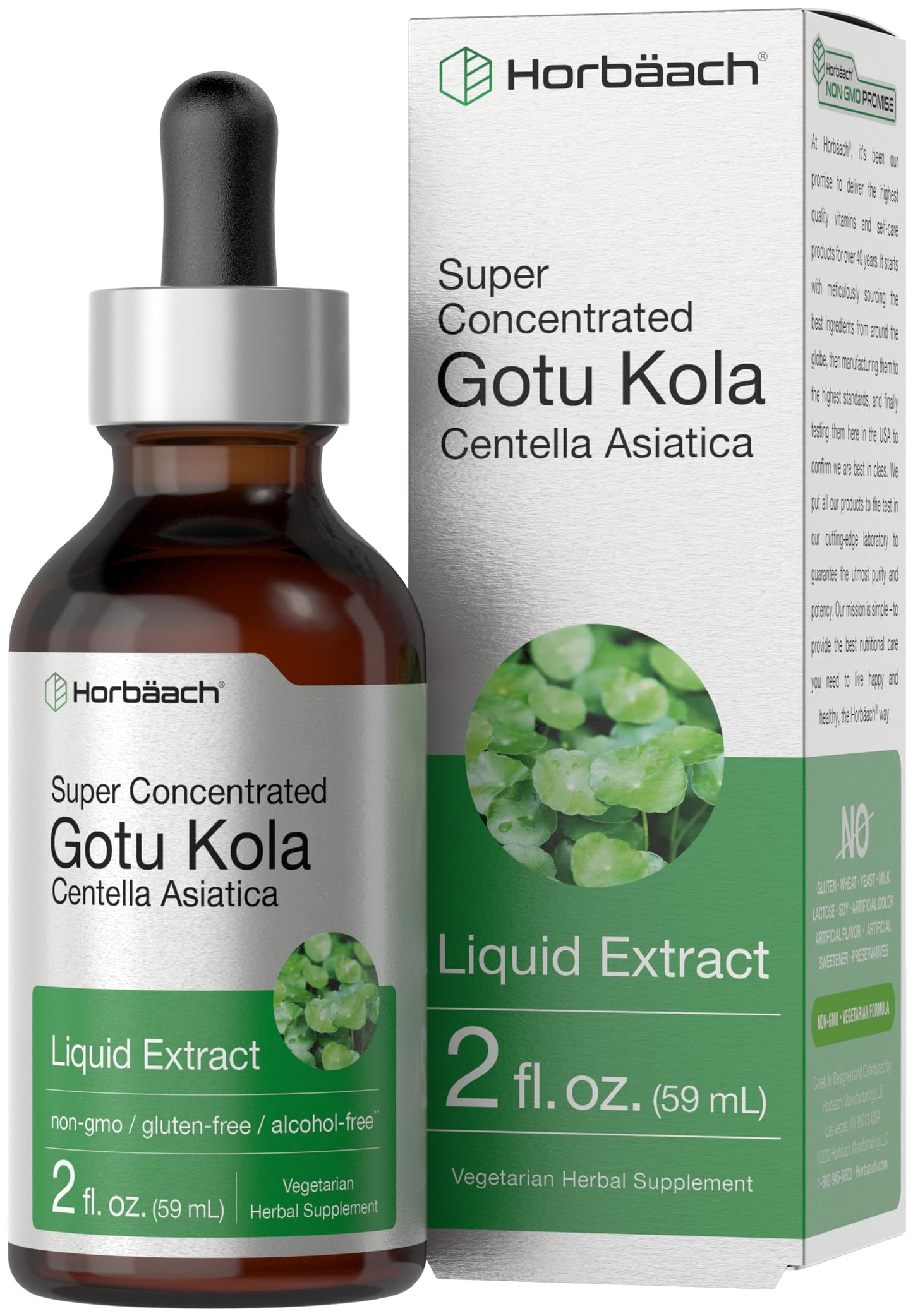 Gotu Kola Extract 2 fl oz Alcohol-Free Liquid Supplement | Horbaach