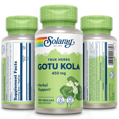 SOLARAY Gotu Kola 450mg – Centella Asiatica Herbal Supplement – Vegan, Non-GMO, Lab Verified, 100 Servings
