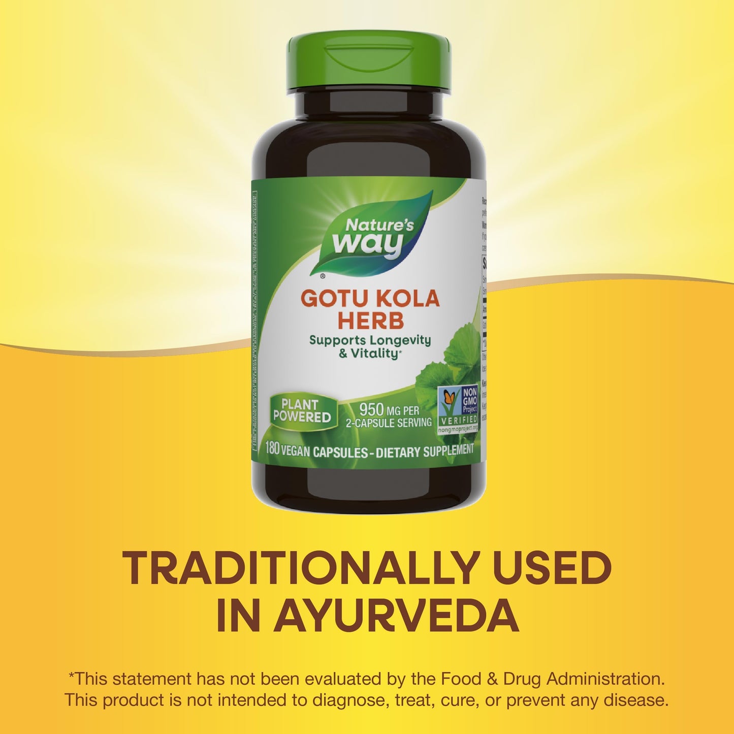 Nature's Way Gotu Kola Herb – 950 mg per 2-Capsule Serving | 180 Capsules | Non-GMO Project Verified (Packaging May Vary)